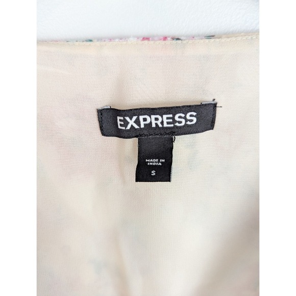 Express Women's Floral Puff Sleeve Smocked V-Neck S Cropped Top Boho Cottagecore - Picture 5 of 9